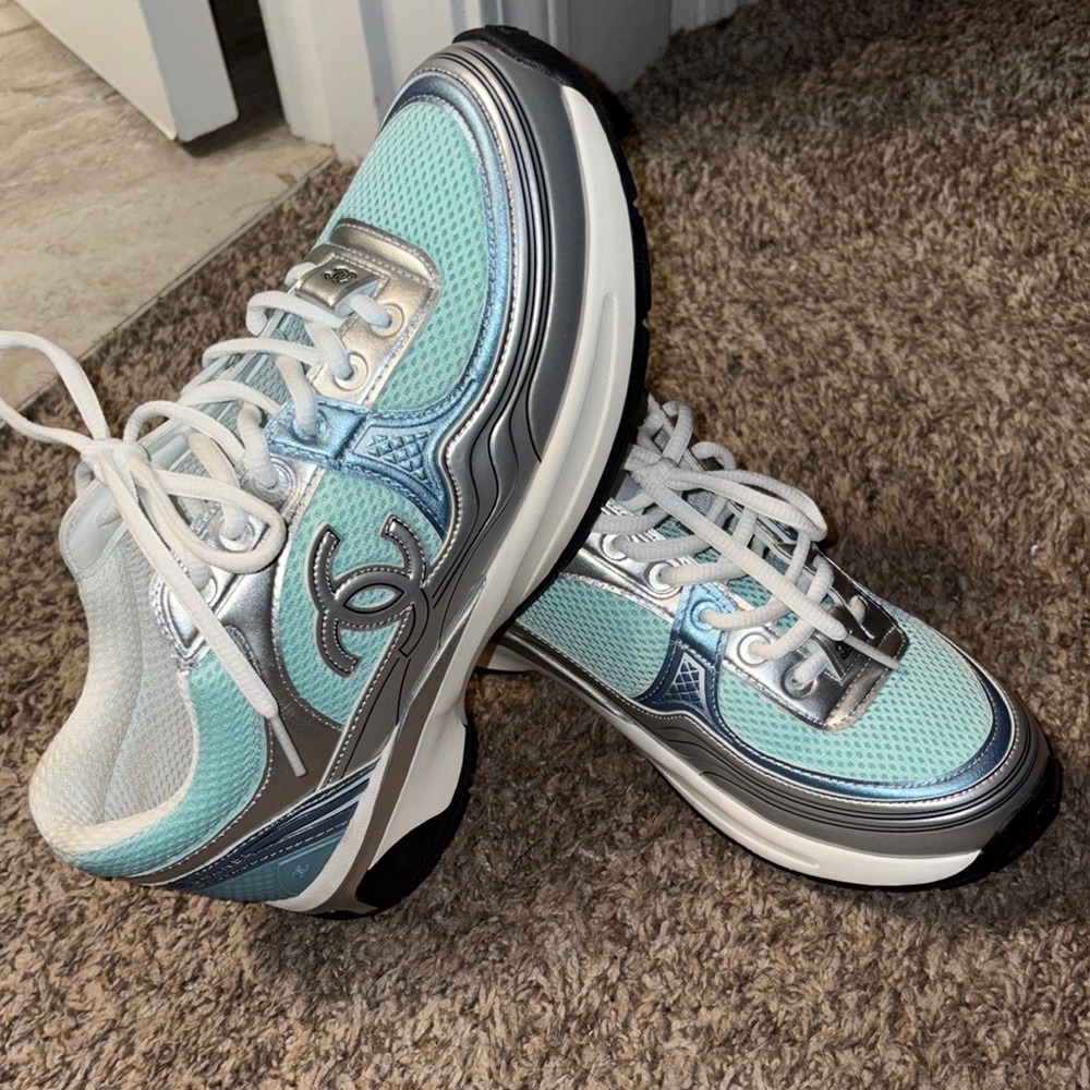 Chanel Blue and Silver Sneakers with Modern Silhouette - Picture 4 of 4